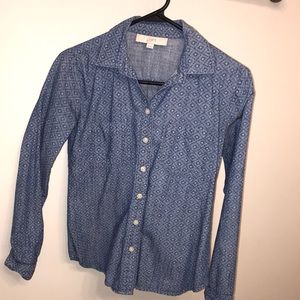Anne Taylor Loft XS Denim Print Button Down Shirt